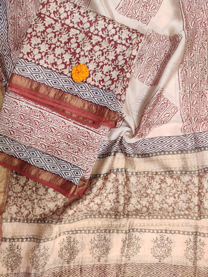 Maheshwari Red- Beige Bagh Print Suit