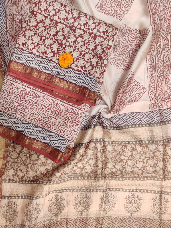 Maheshwari Red- Beige Bagh Print Suit