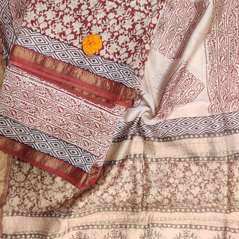 Maheshwari Red- Beige Bagh Print Suit