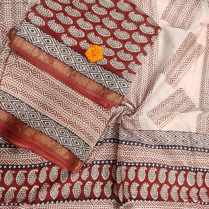 Maheshwari Red-Offwhite Bagh Print Suit