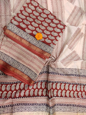 Maheshwari Red-Offwhite Bagh Print Suit