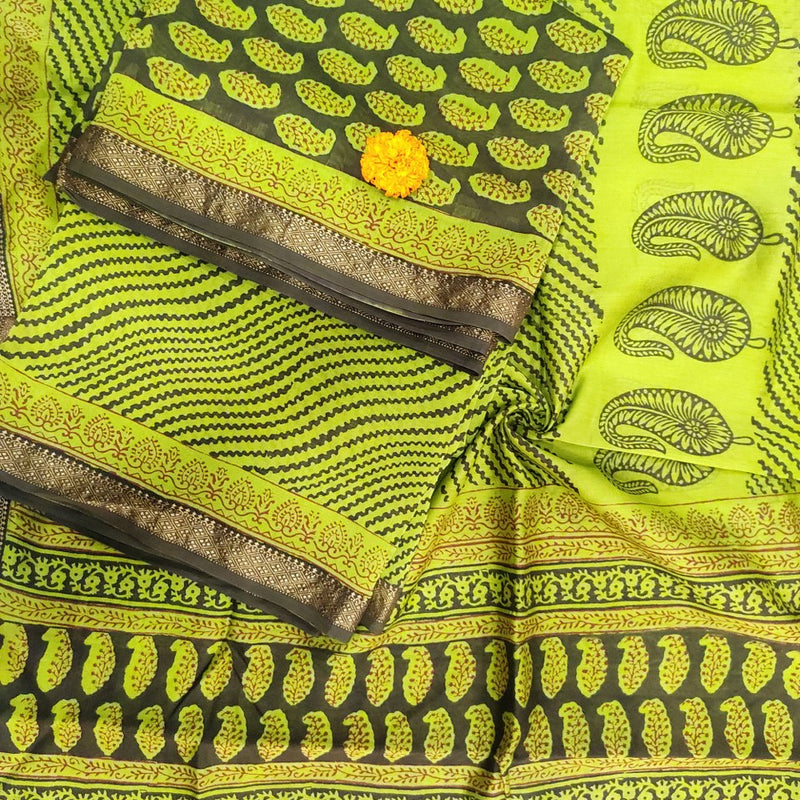 Maheshwari Black-Green Bagh Print Suit