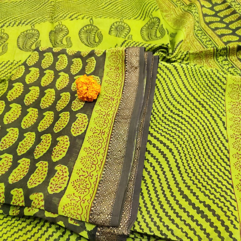 Maheshwari Black-Green Bagh Print Suit