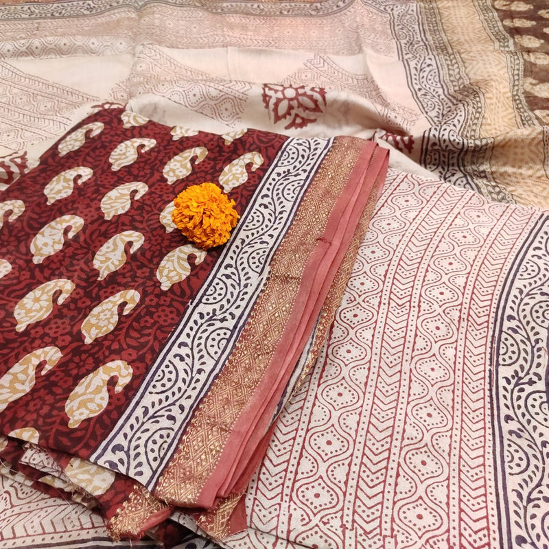 Maheshwari Red-White Bagh Print Suit