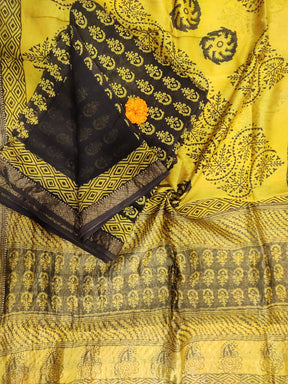 Maheshwari Black-Yellow Bagh Print Suit