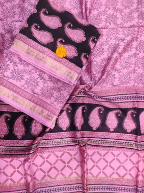 Maheshwari Black-Pink Bagh Print Suit