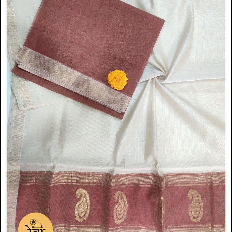 Maheshwari Maroon- White Tissue Buta Dress Material