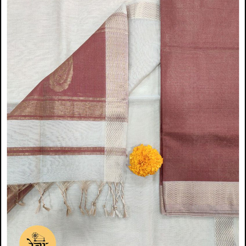 Maheshwari Maroon- White Tissue Buta Dress Material