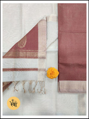 Maheshwari Maroon- White Tissue Buta Dress Material