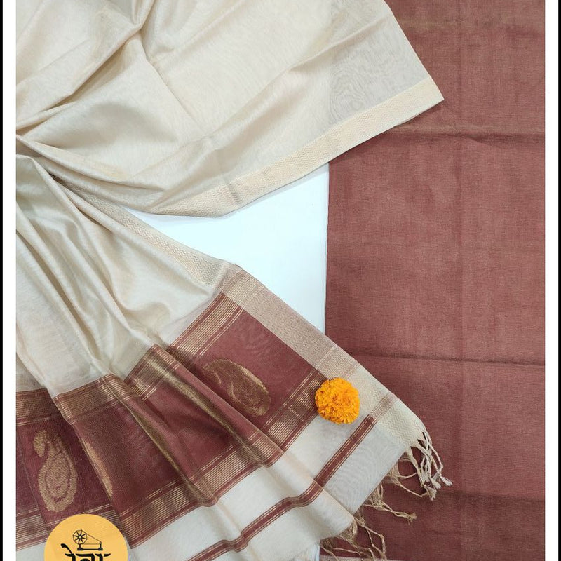 Maheshwari Maroon- White Tissue Buta Dress Material