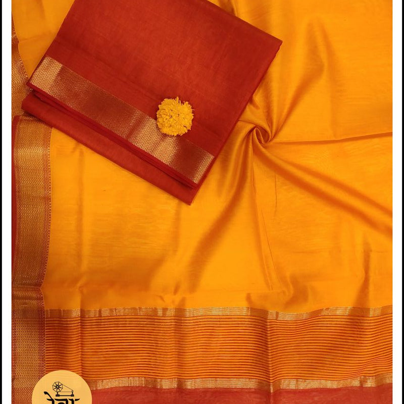 Maheshwari Rust-Orange Zari Border Dress Material