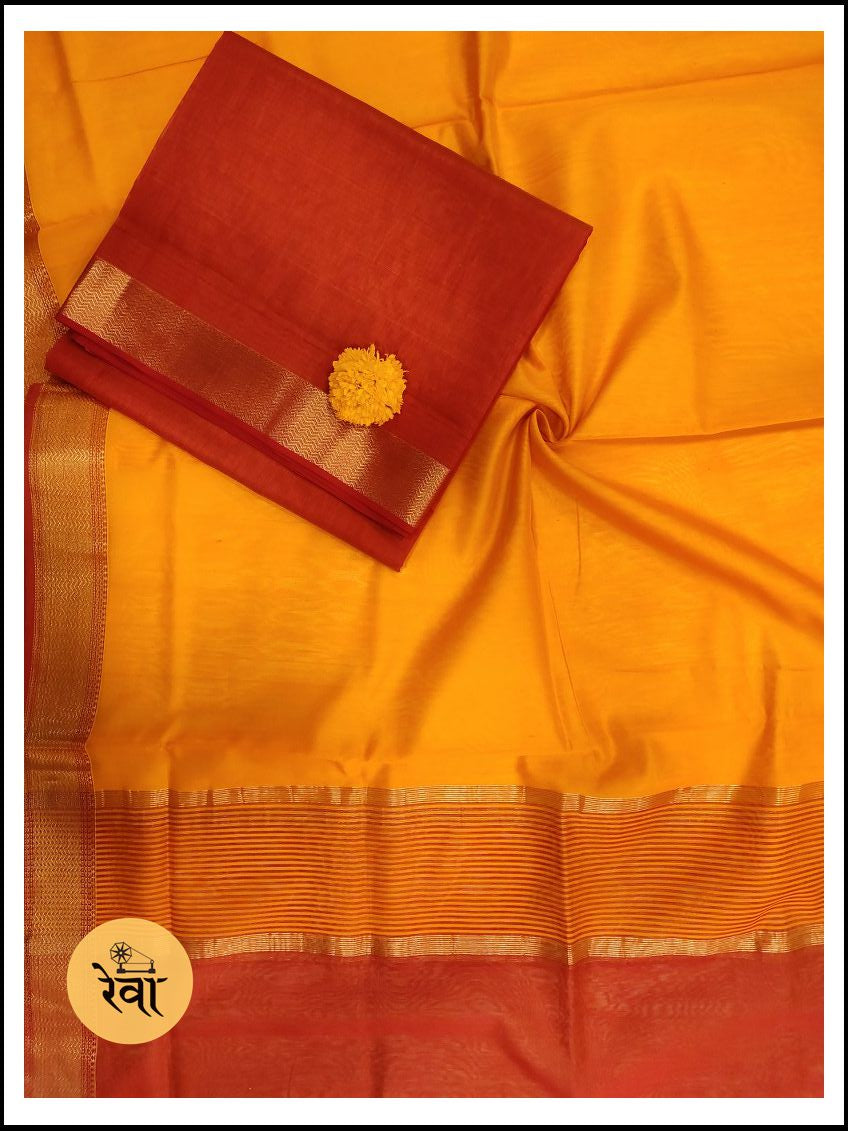 Maheshwari Rust-Orange Zari Border Dress Material