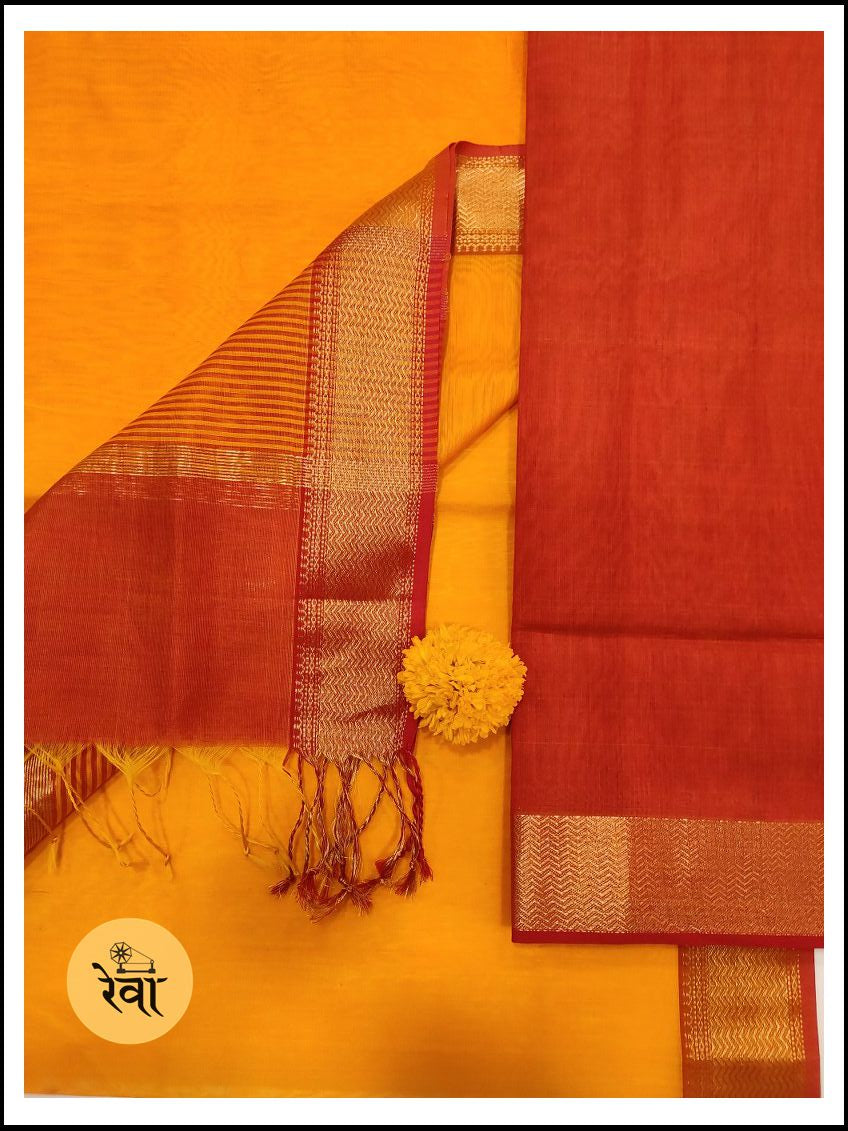 Maheshwari Rust-Orange Zari Border Dress Material