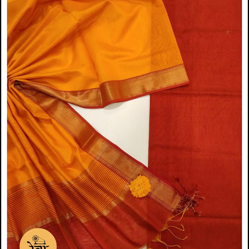 Maheshwari Rust-Orange Zari Border Dress Material