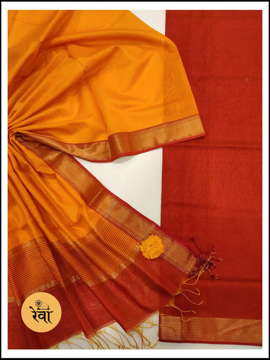 Maheshwari Rust-Orange Zari Border Dress Material