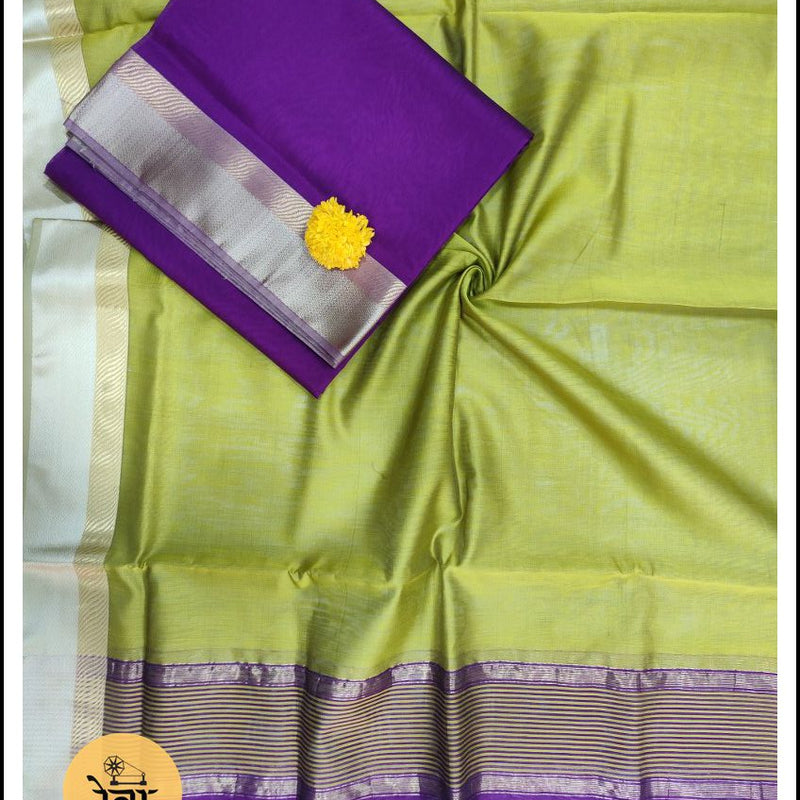 Maheshwari Purple Blue-Green Zari Border Dress Material
