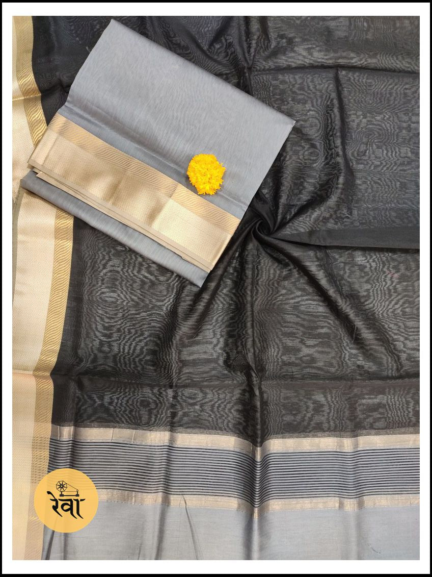 Maheshwari Grey-Black Zari Border Dress Material