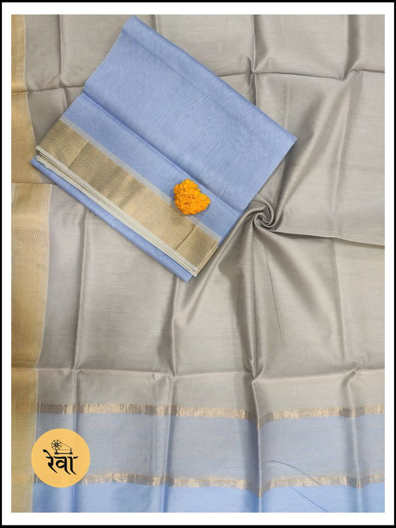 Maheshwari Blue-Tusser Zari Border Suit