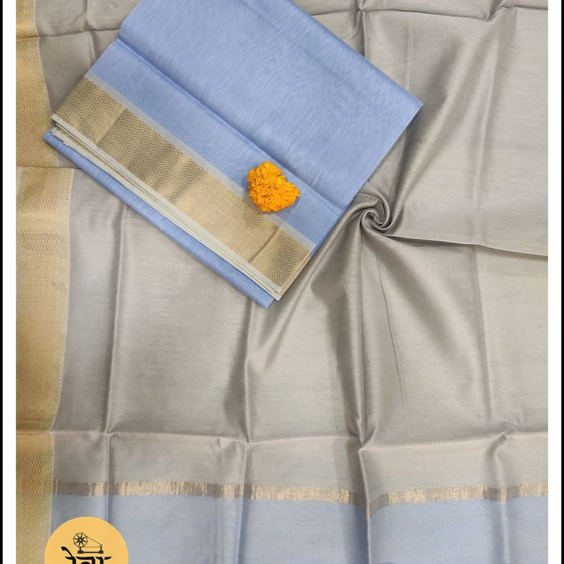 Maheshwari Blue-Tusser Zari Border Suit