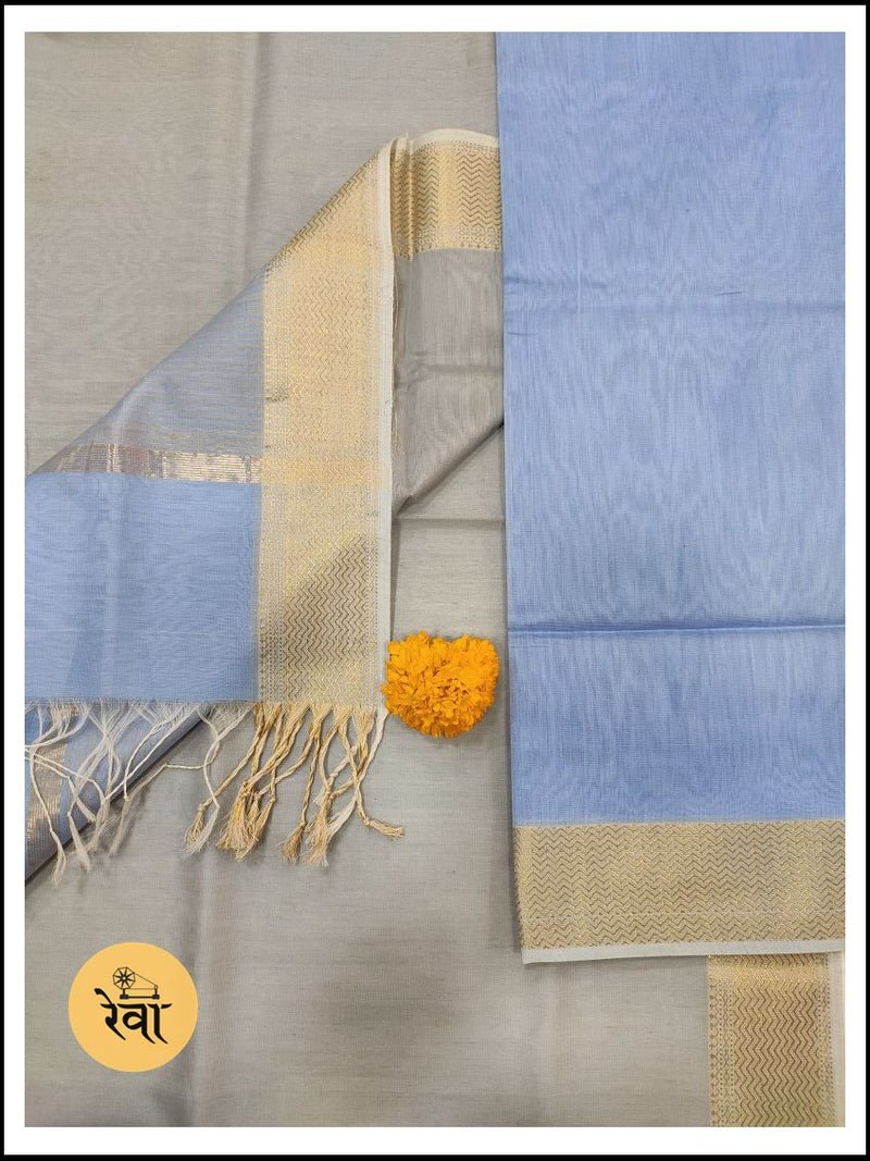 Maheshwari Blue-Tusser Zari Border Suit