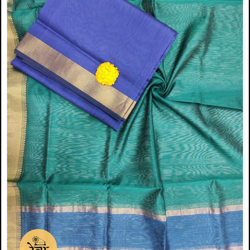 Maheshwari Blue-Rama Green Zari Border Suit