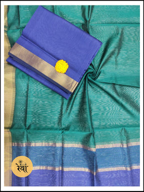 Maheshwari Blue-Rama Green Zari Border Suit