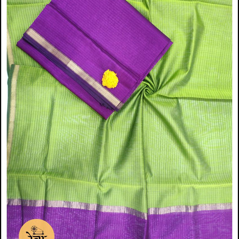 Maheshwari Purple Blue-Green Zari Border Dress Material
