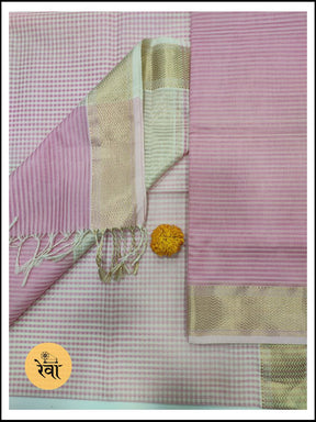 Maheshwari Pink Checks Dress Material