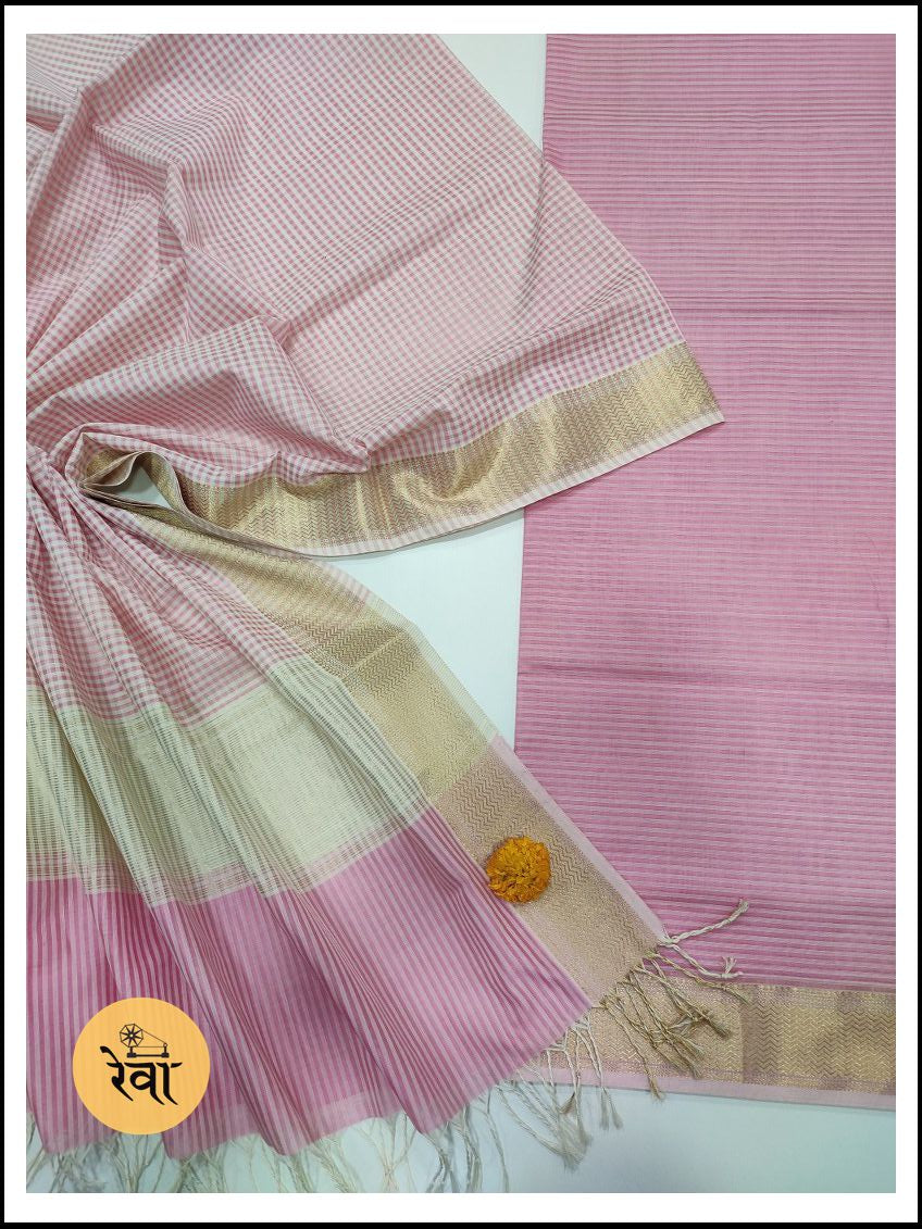 Maheshwari Pink Checks Dress Material