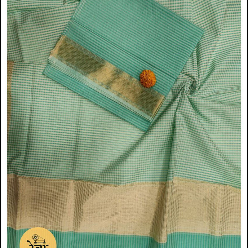 Maheshwari Sea Green Checks Dress Material
