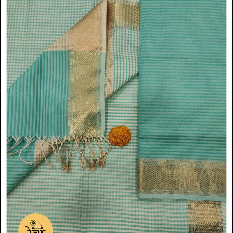 Maheshwari Sea Green Checks Dress Material