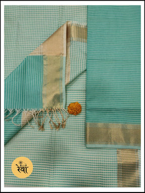 Maheshwari Sea Green Checks Dress Material