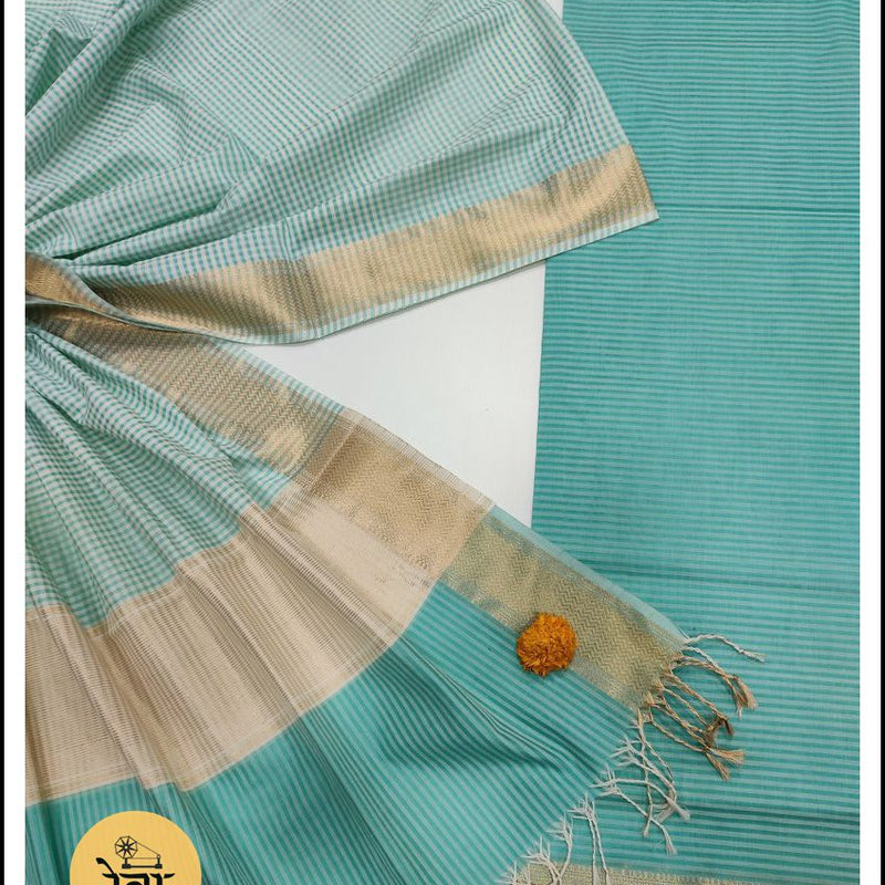 Maheshwari Sea Green Checks Dress Material