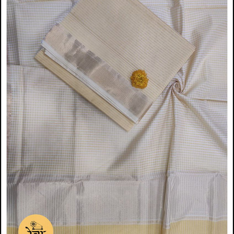 Maheshwari Yellow Colour Checks Dress Material