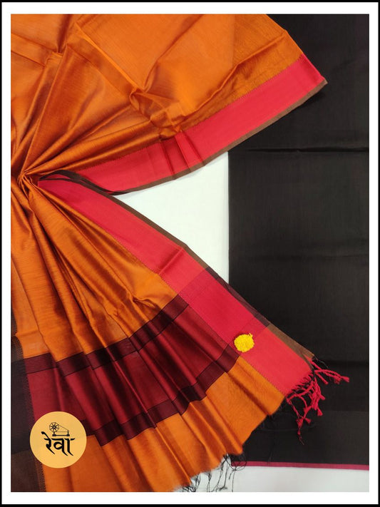 Maheshwari Black-Rust Orange Multicolor Suit