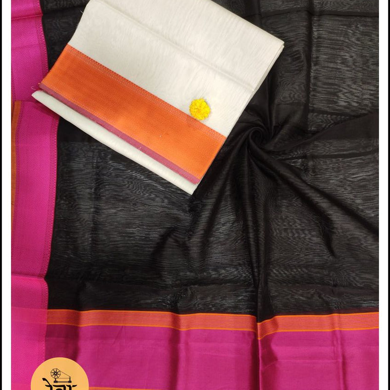 Maheshwari White-Black Multicolour Dress Material