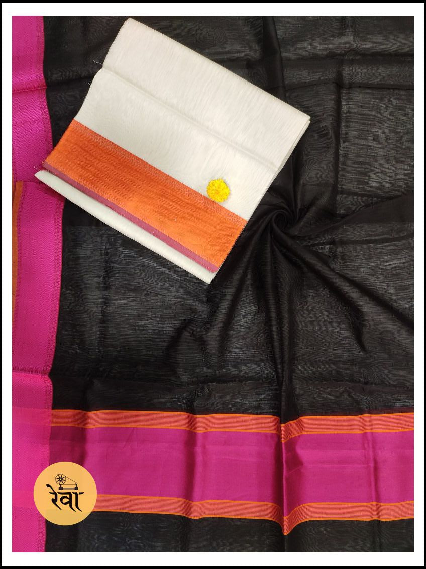 Maheshwari White-Black Multicolour Dress Material