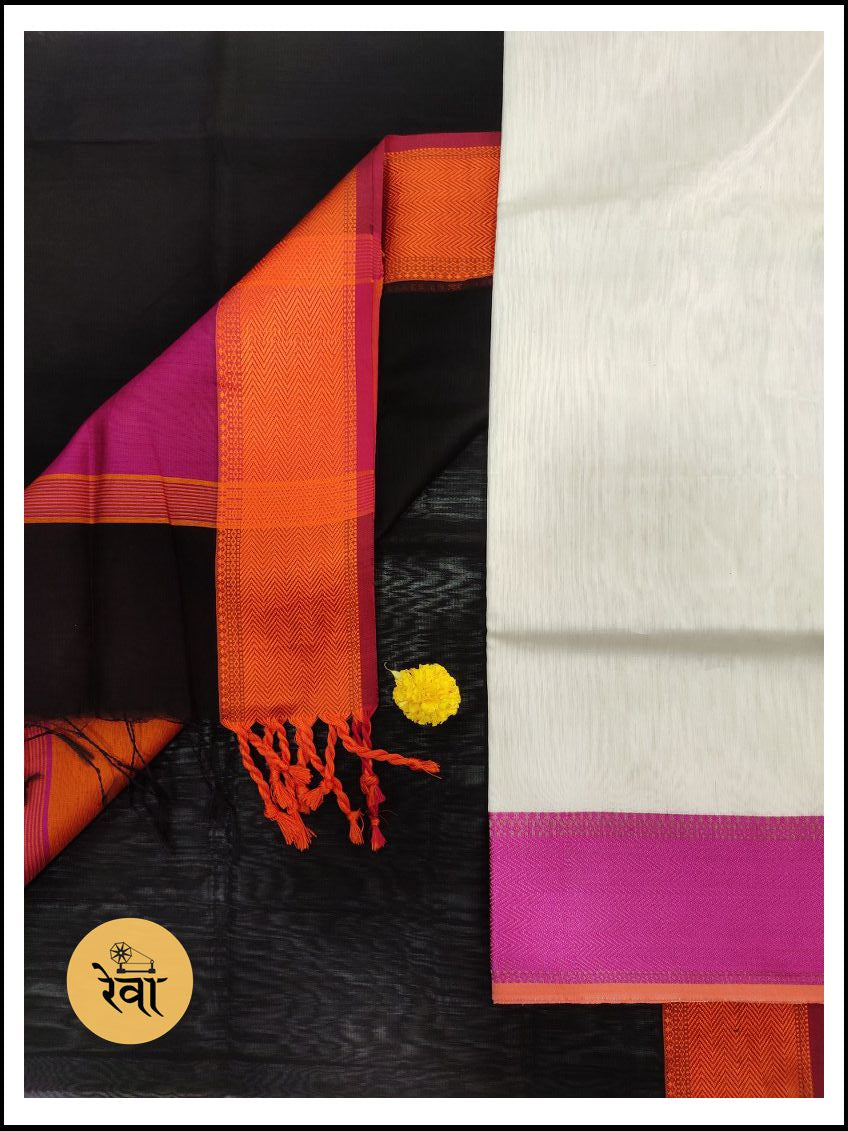 Maheshwari White-Black Multicolour Dress Material