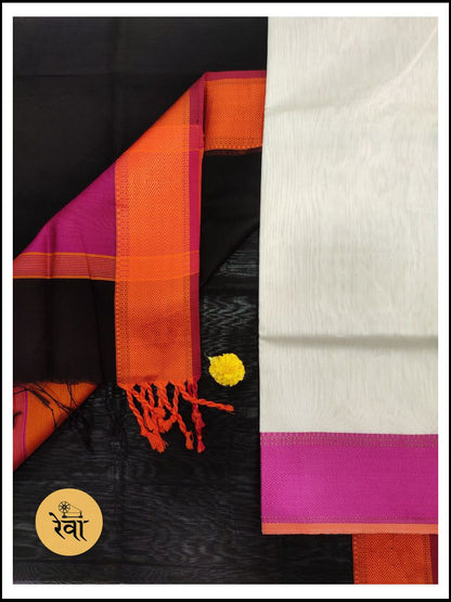 Maheshwari White-Black Multicolour Dress Material