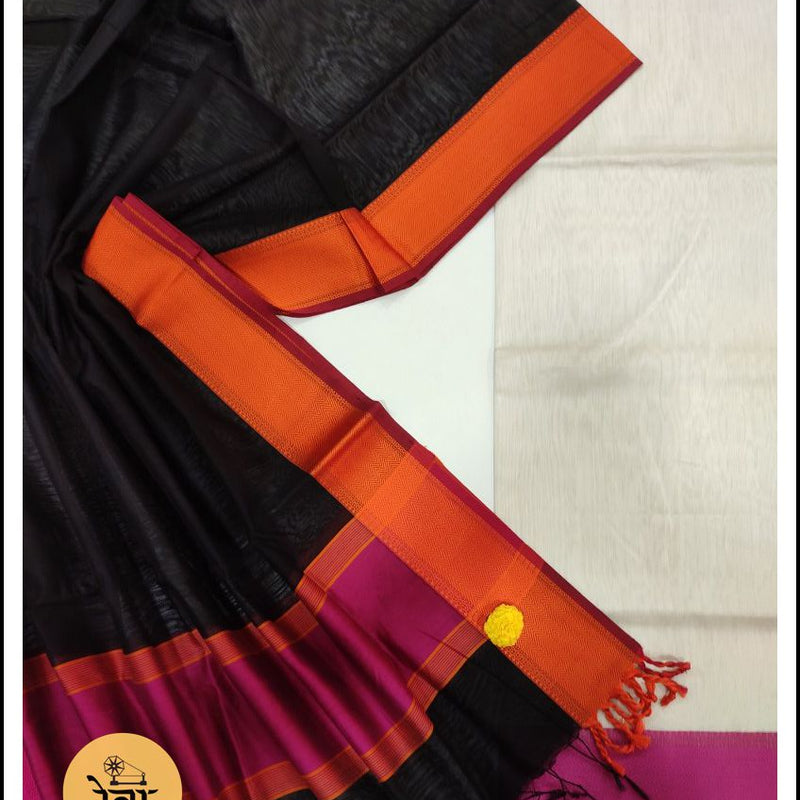 Maheshwari White-Black Multicolour Dress Material
