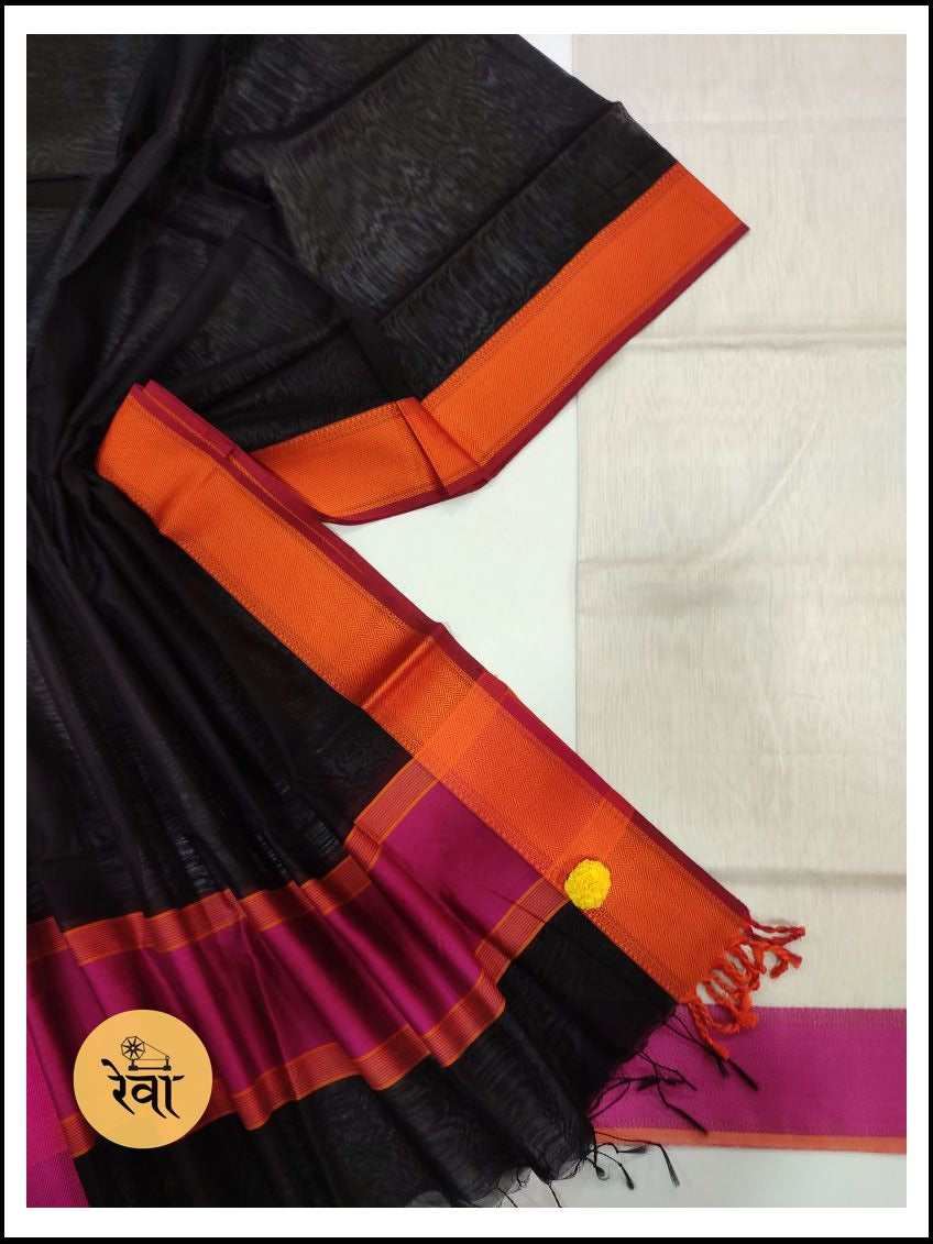Maheshwari White-Black Multicolour Dress Material