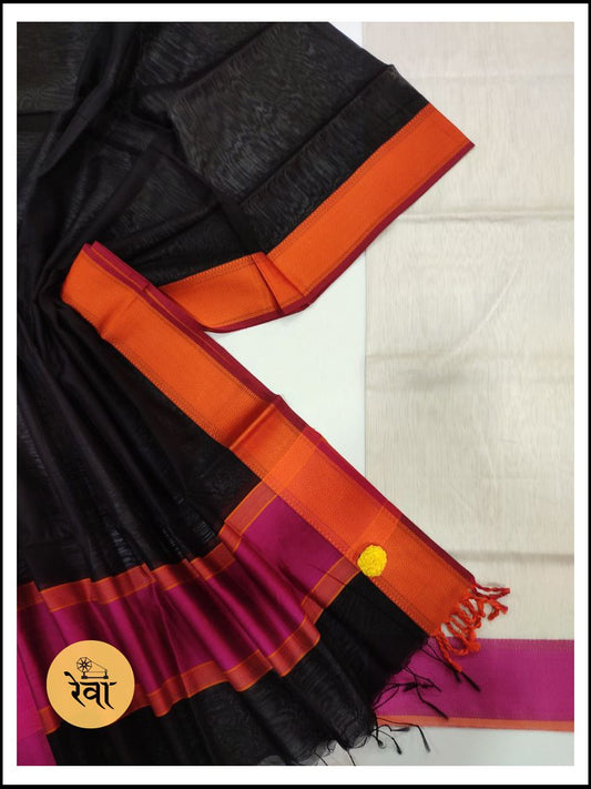 Maheshwari White-Black Multicolour Dress Material