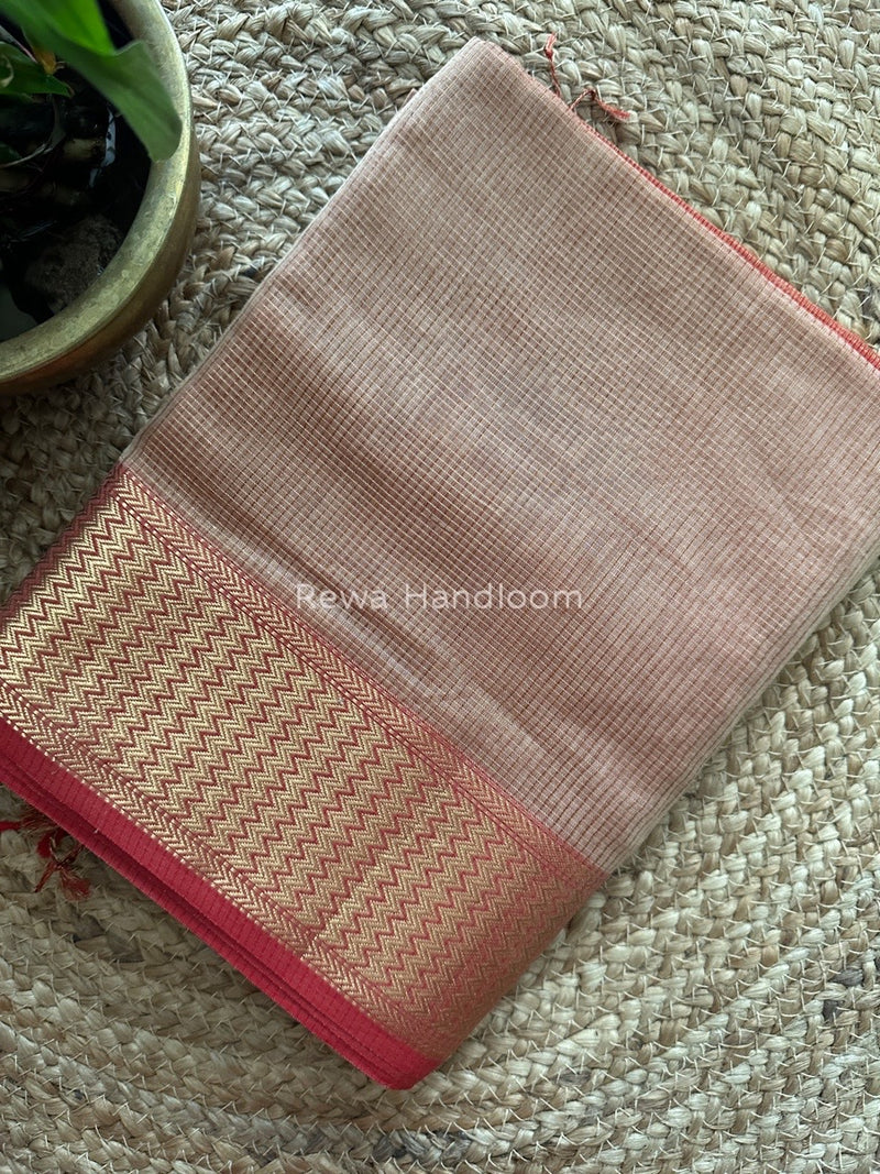 Exclusive Maheshwari Beige Tissue Silk Saree ZTS094