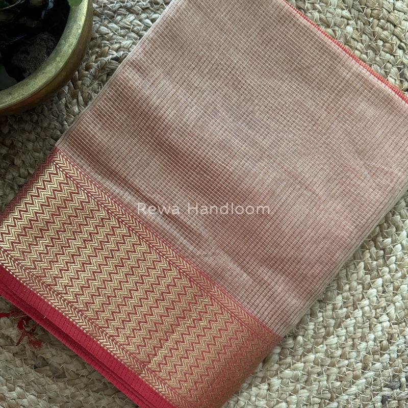 Exclusive Maheshwari Beige Tissue Silk Saree ZTS094