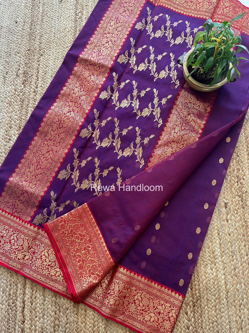 Purple Chanderi Katan Silk Nakshi Border Saree KSS07