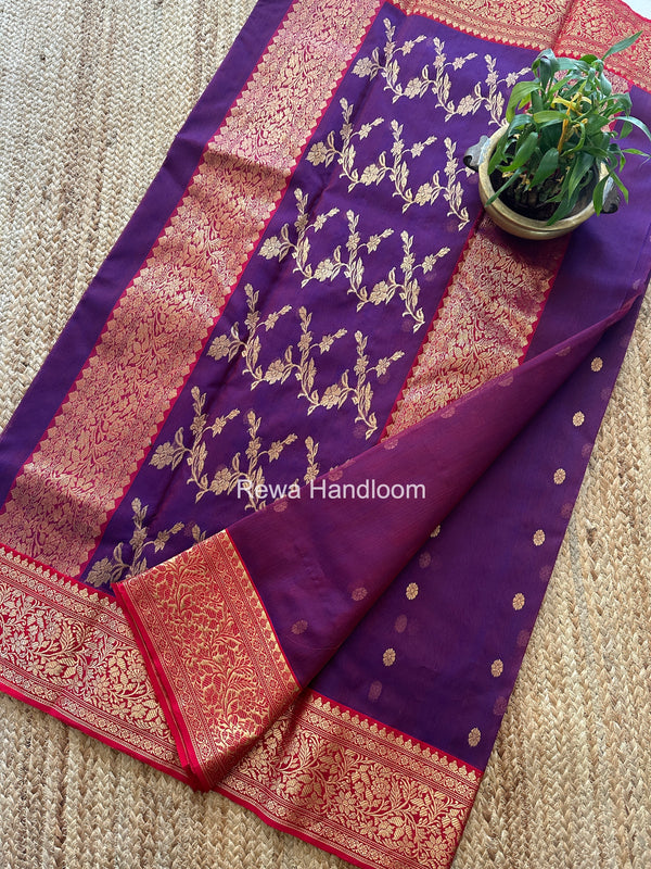Purple Chanderi Katan Silk Nakshi Border Saree KSS07