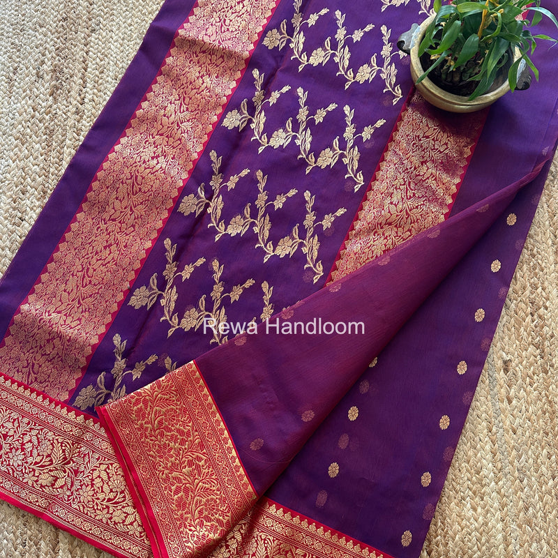 Purple Chanderi Katan Silk Nakshi Border Saree KSS07