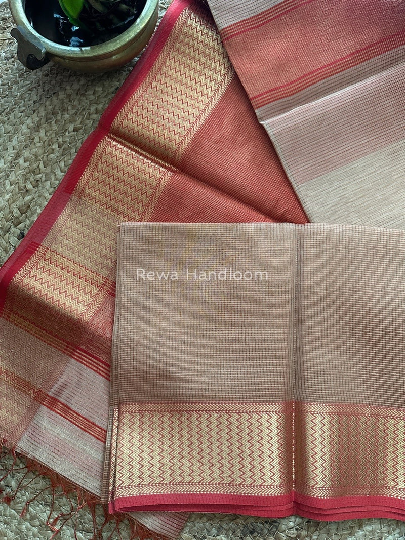 Exclusive Maheshwari Beige Tissue Silk Saree ZTS094