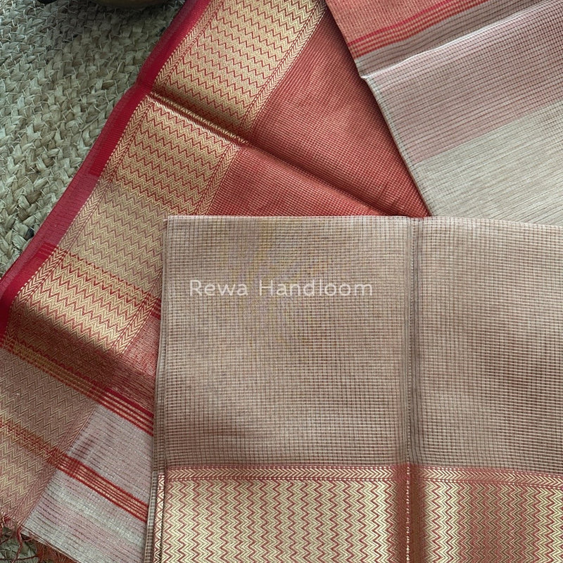 Exclusive Maheshwari Beige Tissue Silk Saree ZTS094