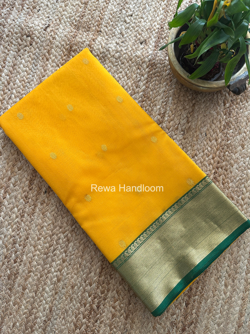 Mango Yellow Chanderi Katan Silk Nakshi Border Saree CKS02